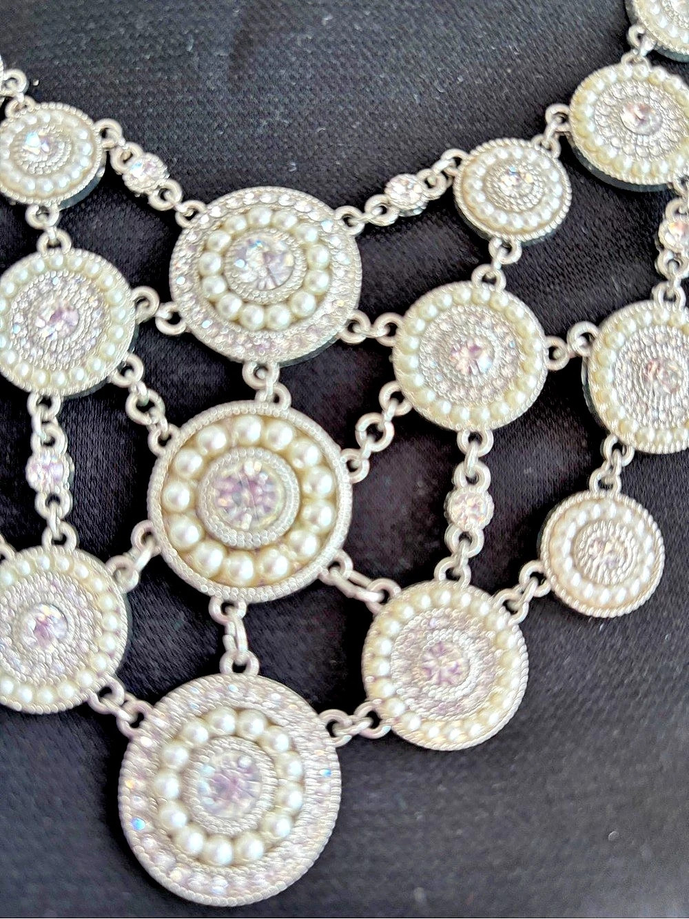 Statement Medallion Necklace in Silver & White Like New